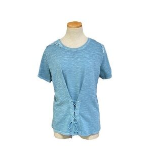Lucky Brand T-Shirt Top Blue Lace Up Size Large